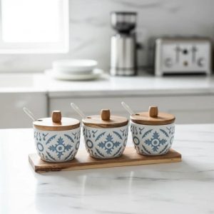 Ceramic Salt Pepper and Spice Jar Set with Lids