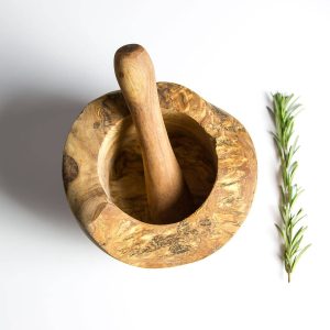 Traditional Rustic Mediterranean Olive Wood Pestle and Mortar | Herb & Garlic Crusher | Spice Grinder - Image 1
